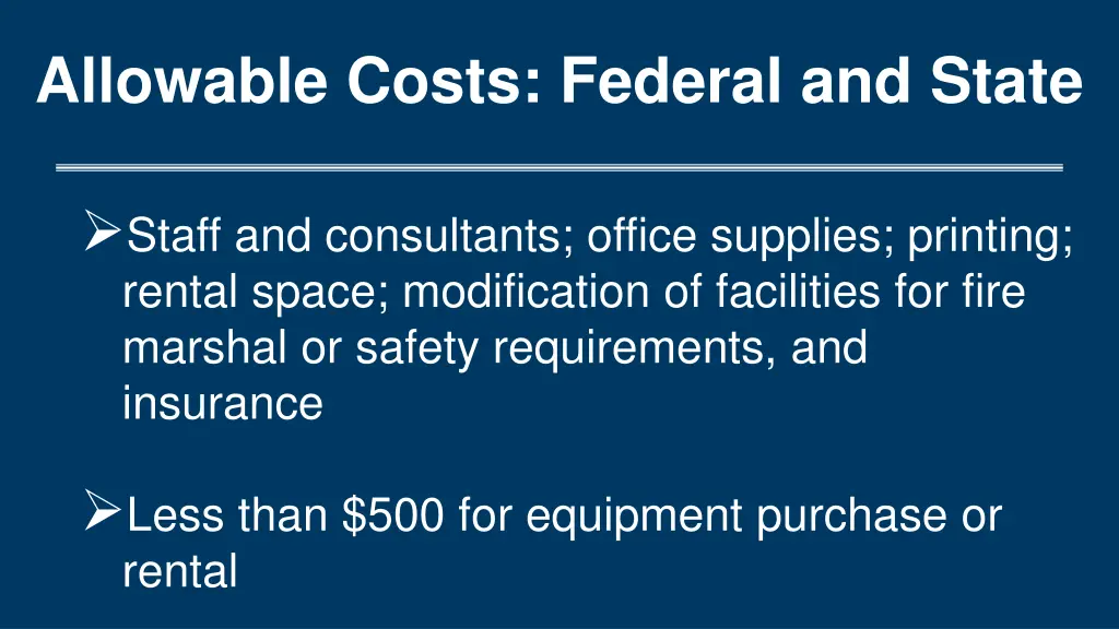 allowable costs federal and state