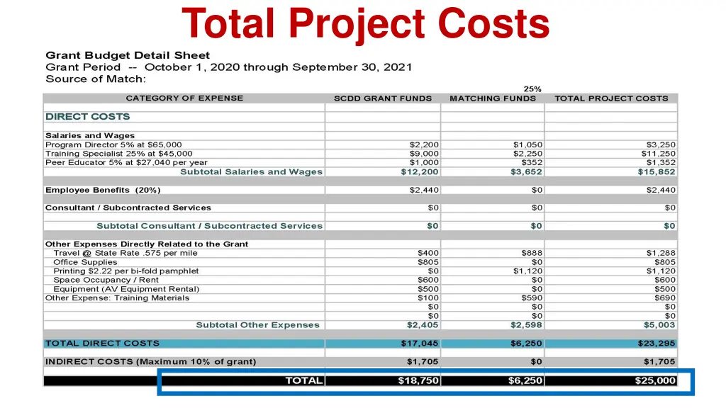 total project costs