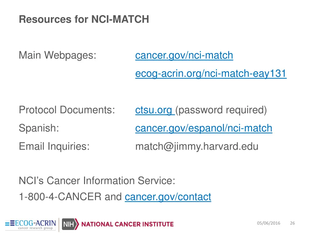 resources for nci match