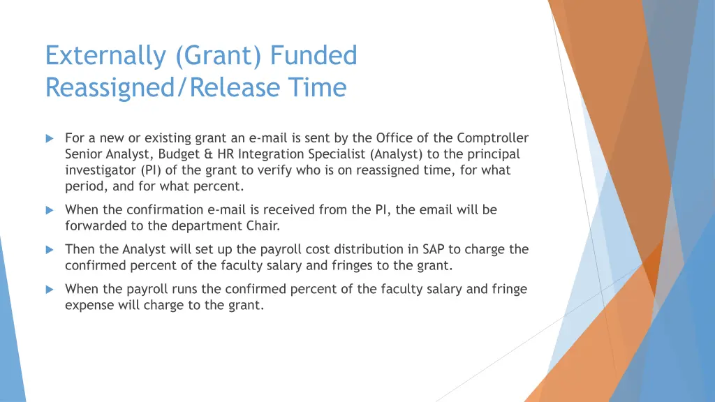 externally grant funded reassigned release time