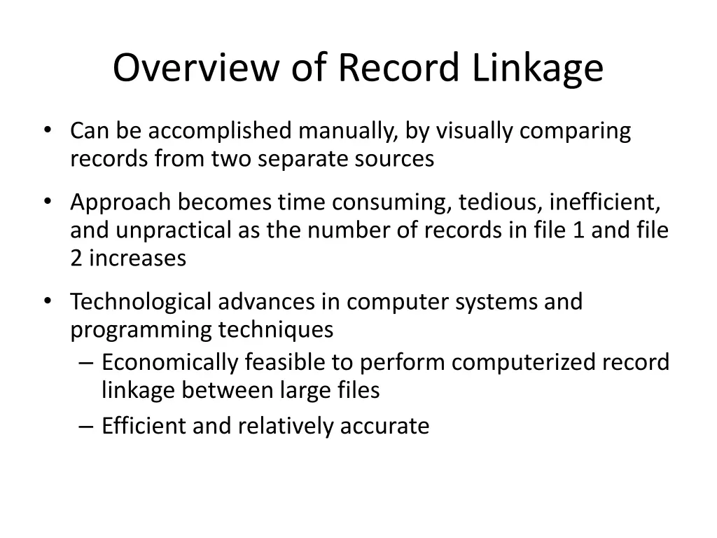 overview of record linkage 1