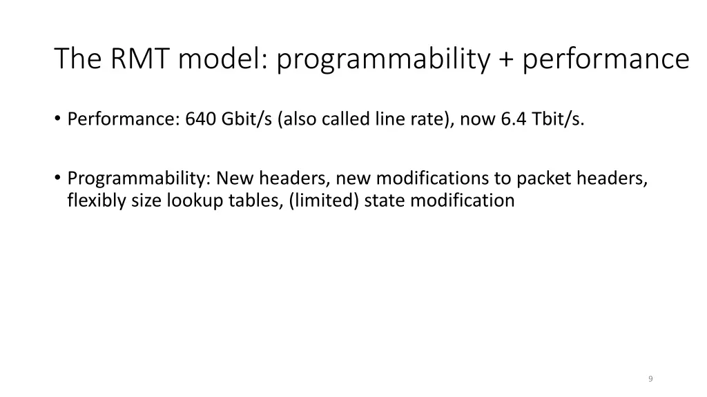 the rmt model programmability performance