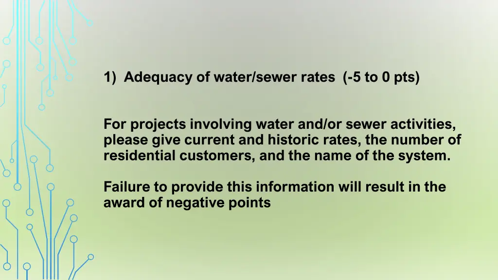 1 adequacy of water sewer rates 5 to 0 pts