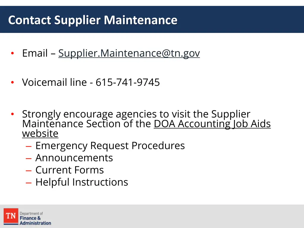 contact supplier maintenance