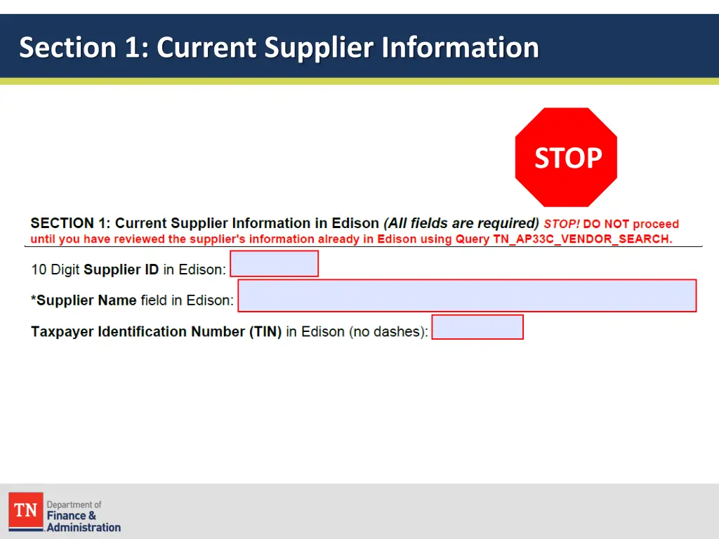 section 1 current supplier information