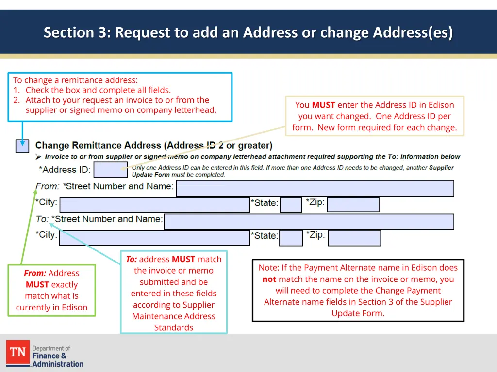 section 3 request to add an address or change 1