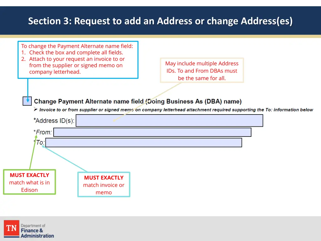 section 3 request to add an address or change 3