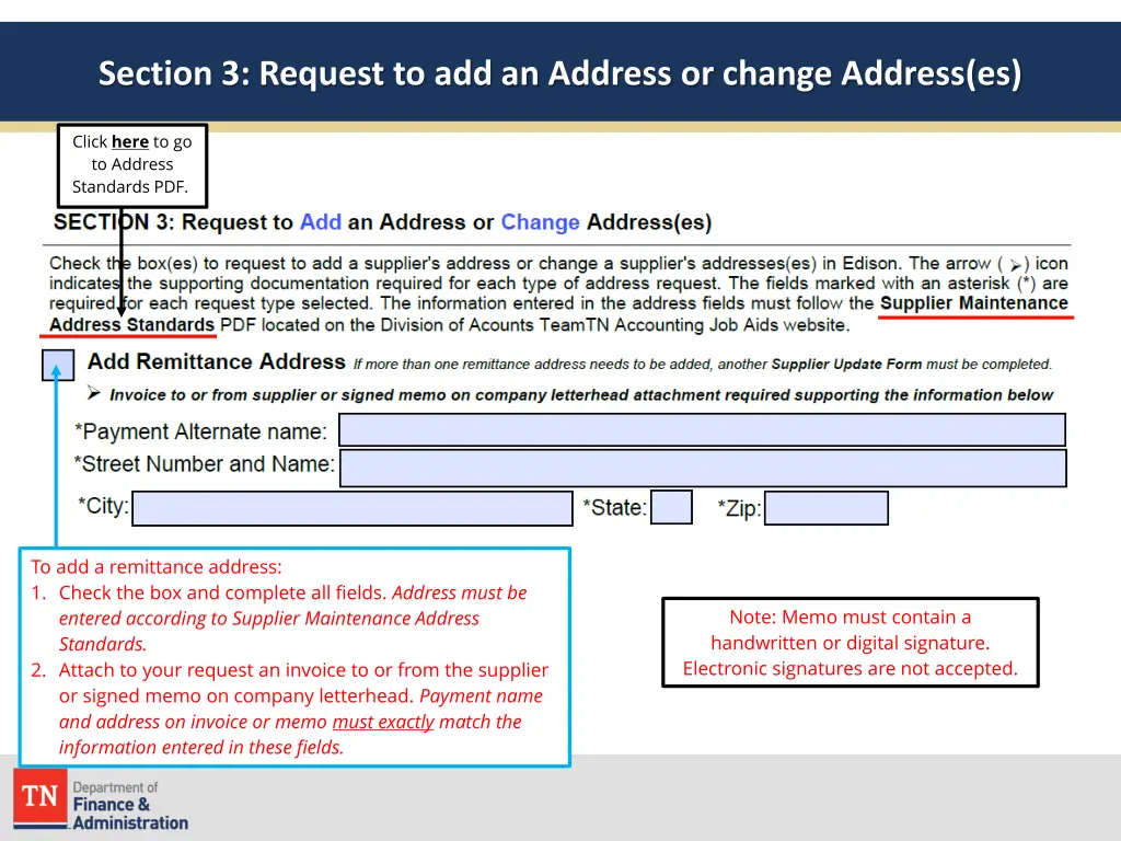 section 3 request to add an address or change