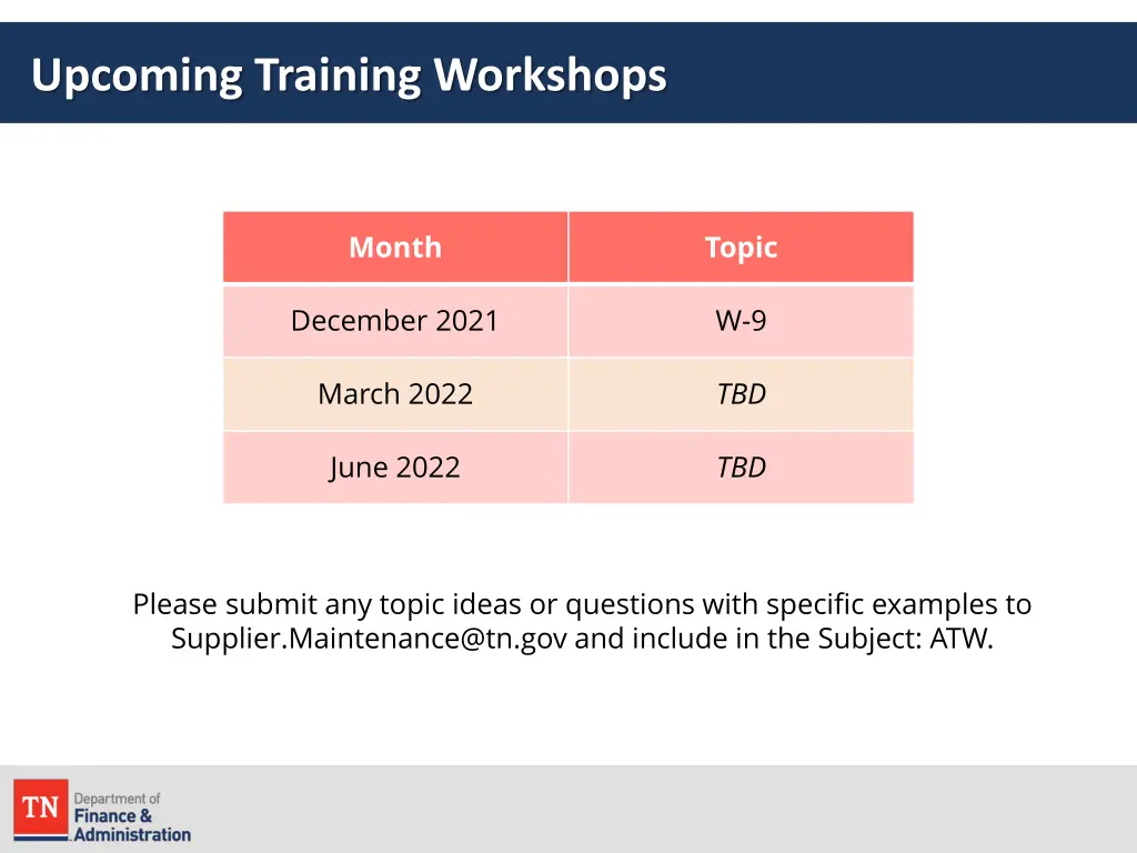 upcoming training workshops