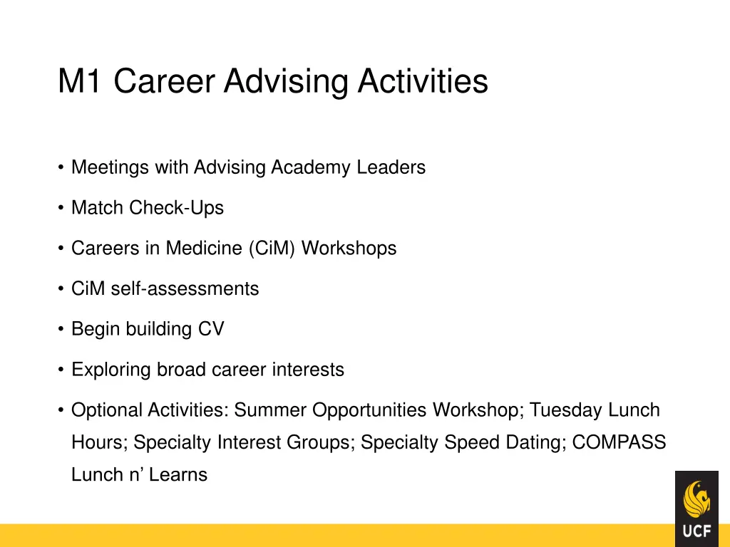 m1 career advising activities