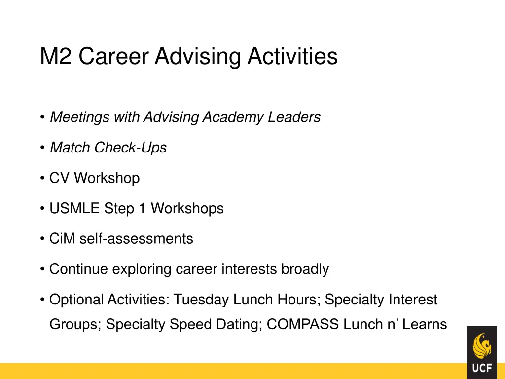 m2 career advising activities