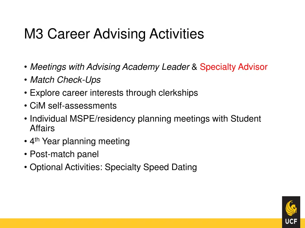 m3 career advising activities