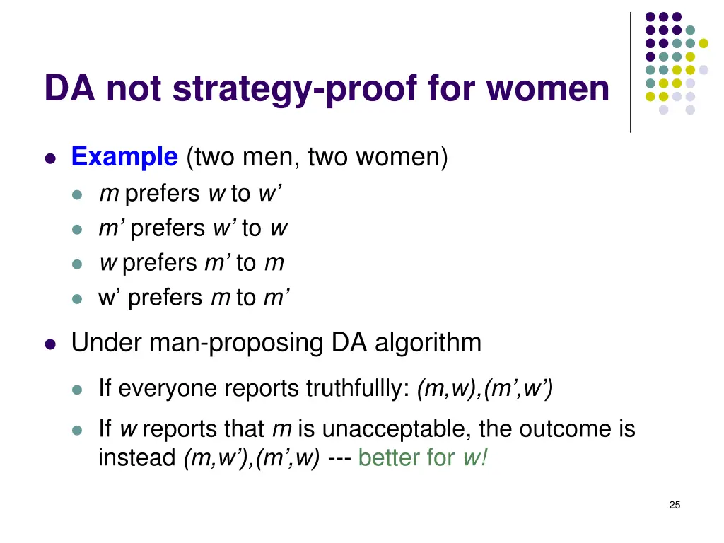 da not strategy proof for women