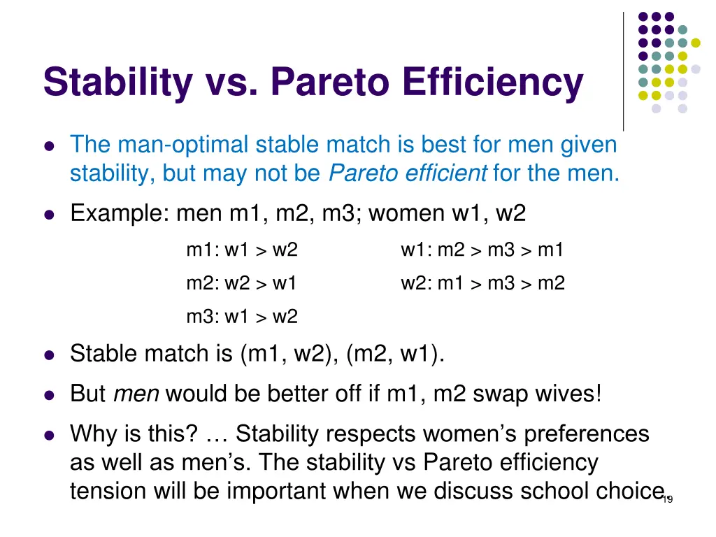 stability vs pareto efficiency