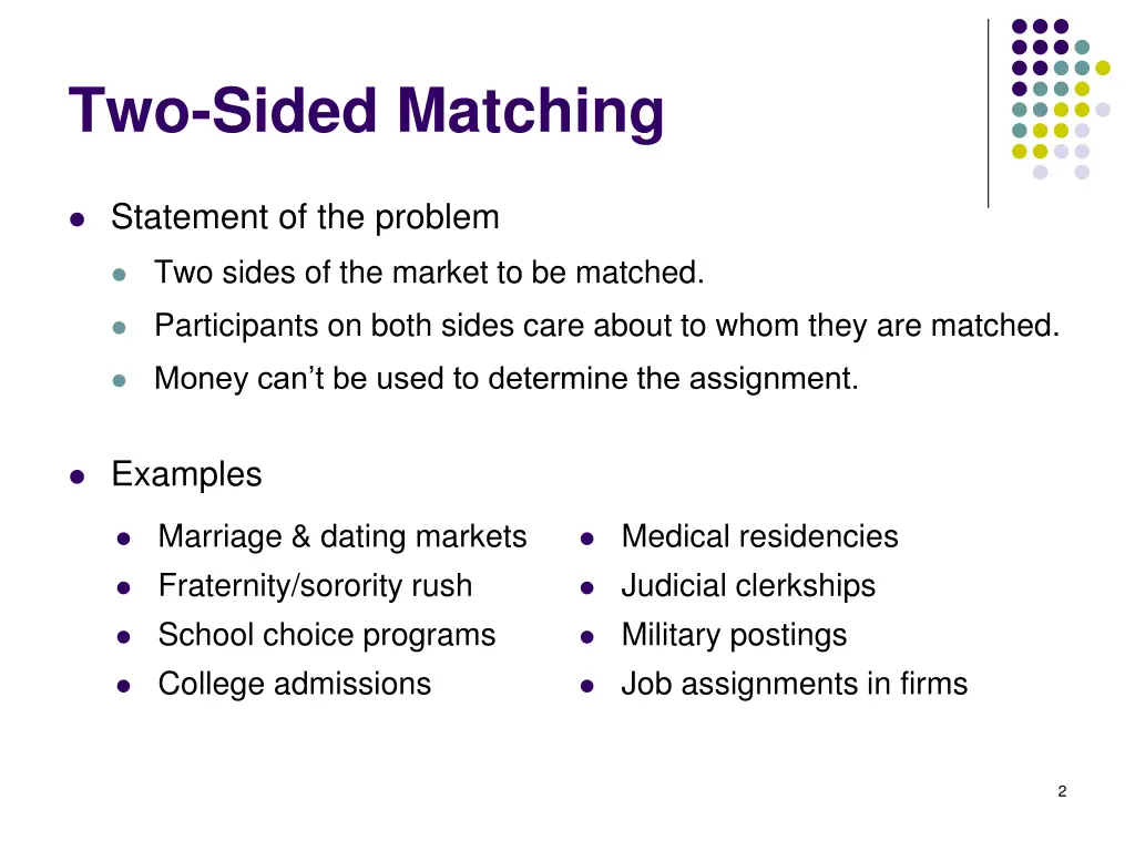 two sided matching