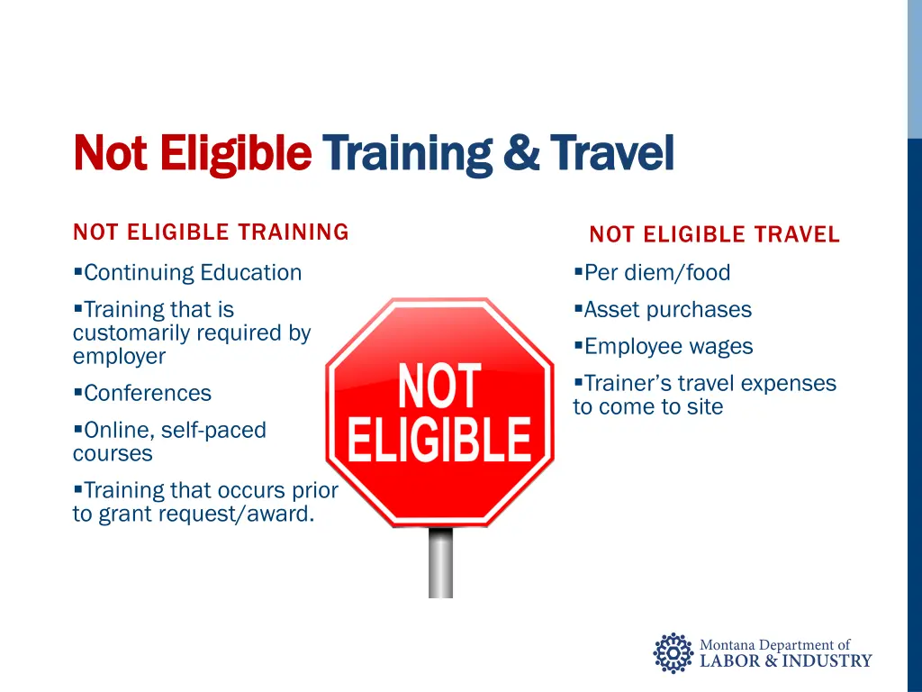 not eligible not eligible training travel