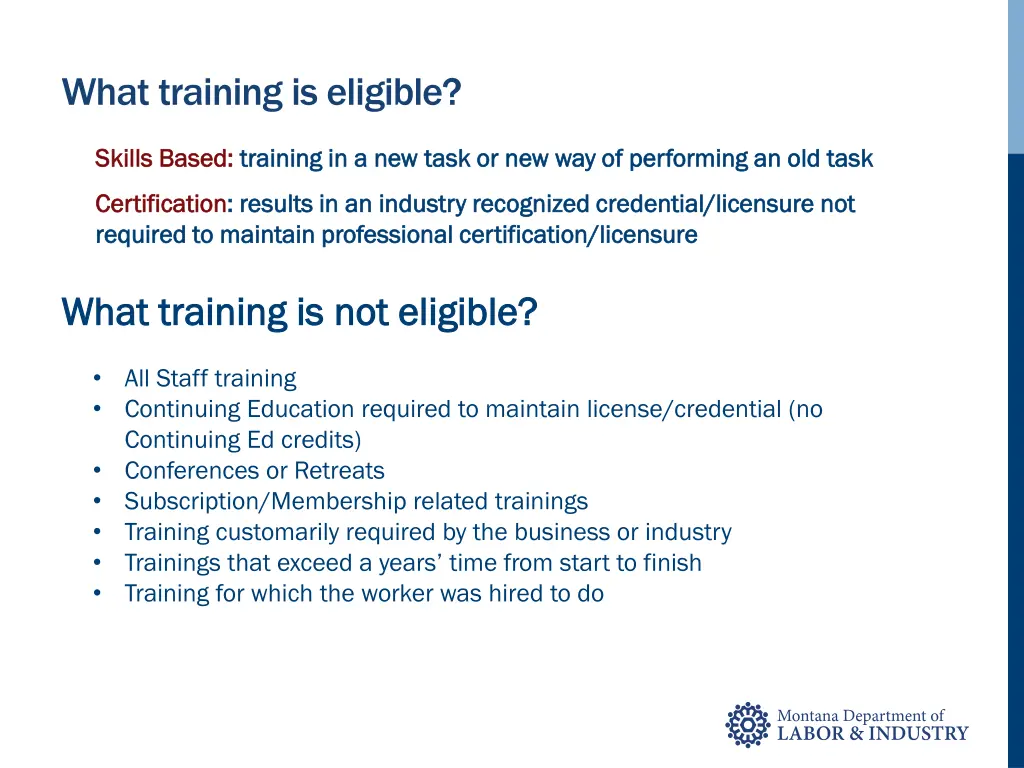 what training is eligible