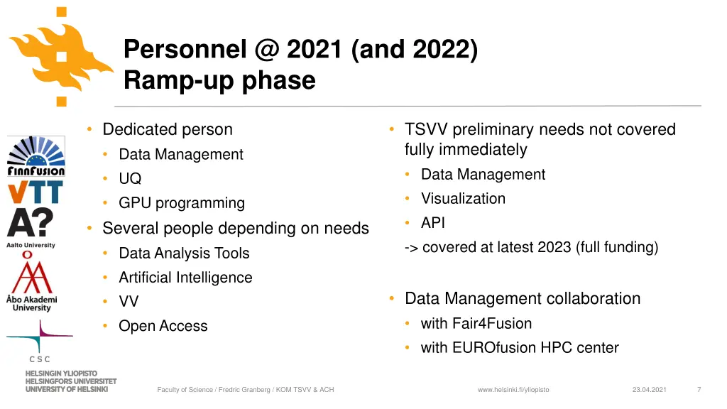 personnel @ 2021 and 2022 ramp up phase 1