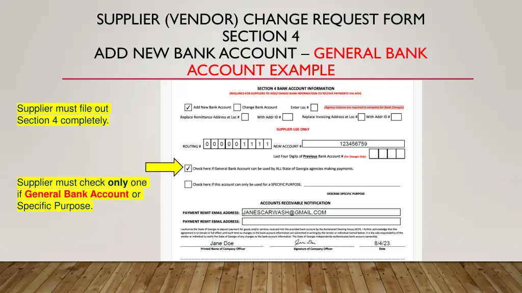 supplier vendor change request form section