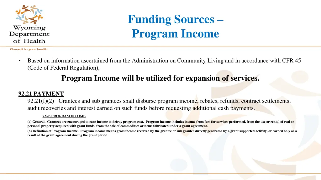 funding sources program income