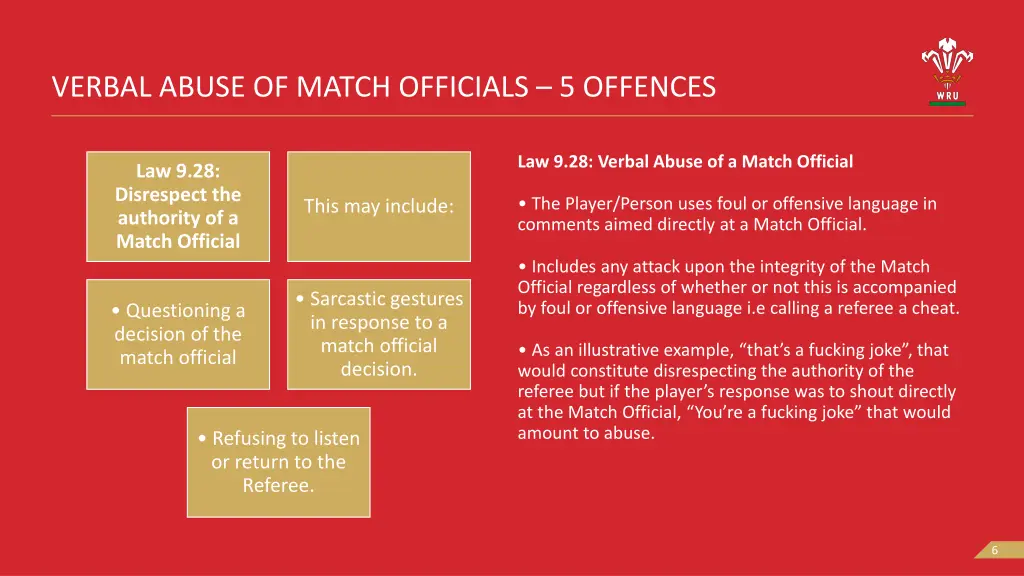 verbal abuse of match officials 5 offences