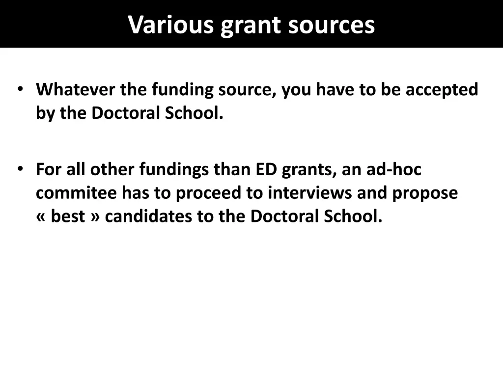 various grant sources 1