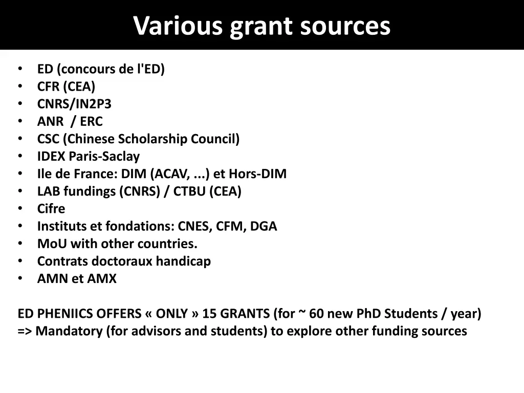 various grant sources