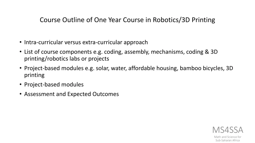 course outline of one year course in robotics