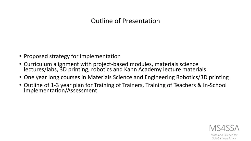 outline of presentation