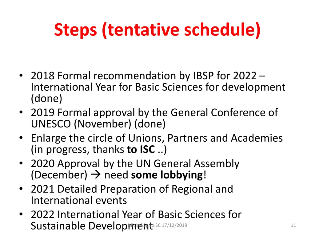 steps tentative schedule