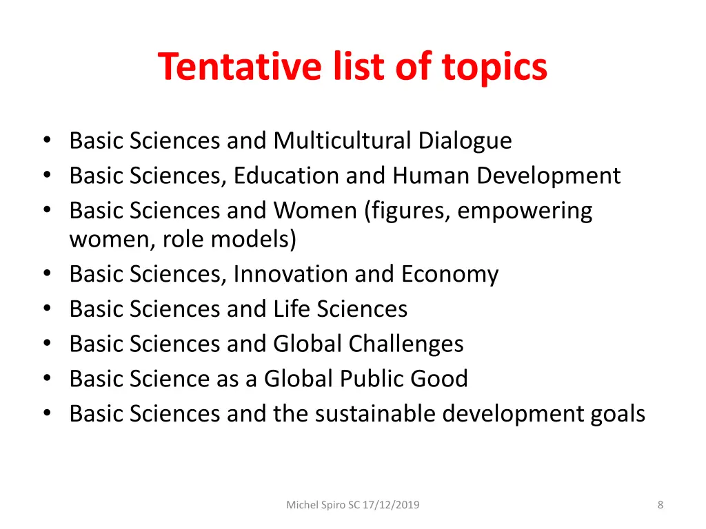 tentative list of topics