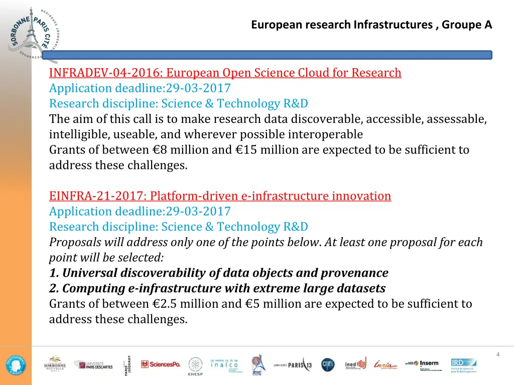 european research infrastructures groupe a