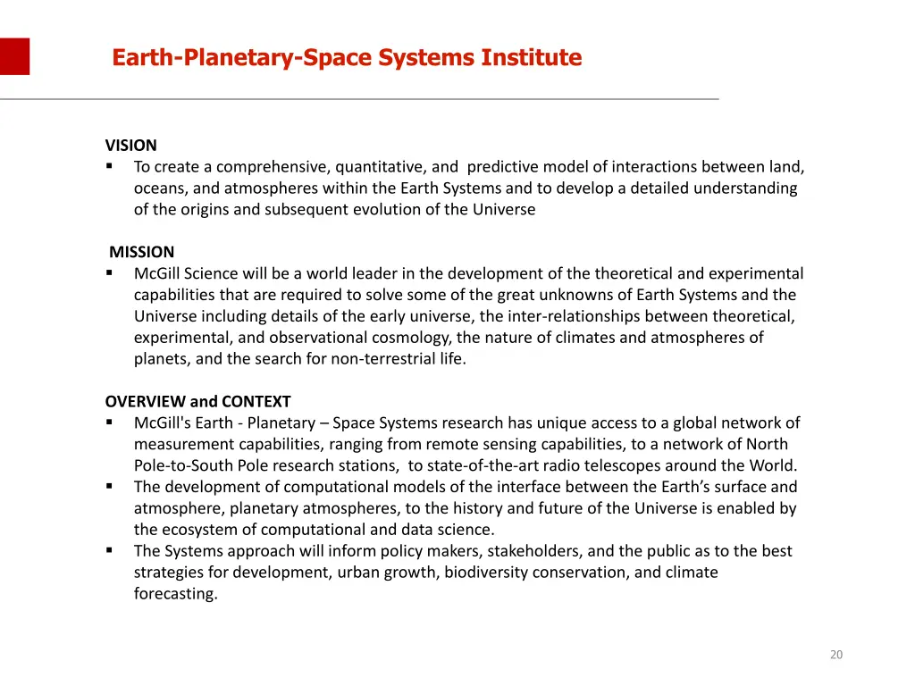 earth planetary space systems institute