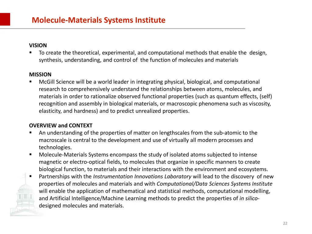 molecule materials systems institute