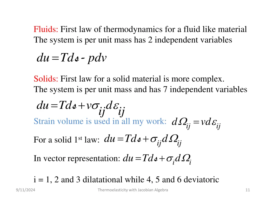 fluids first law of thermodynamics for a fluid