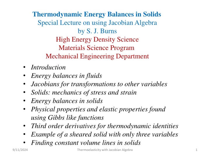 thermodynamic energy balances in solids special