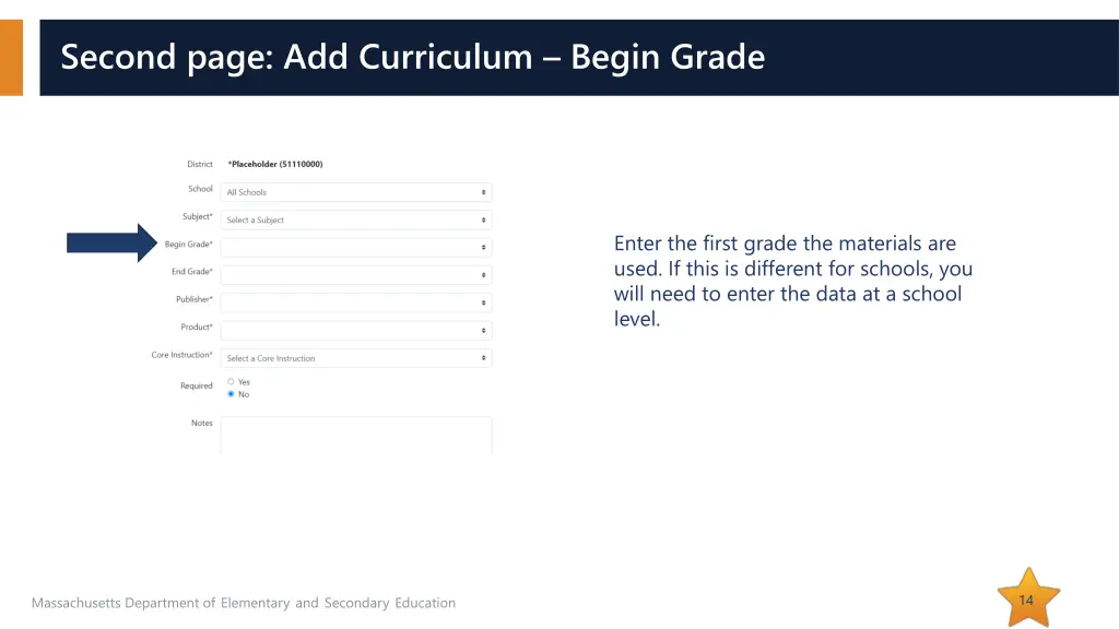 second page add curriculum begin grade