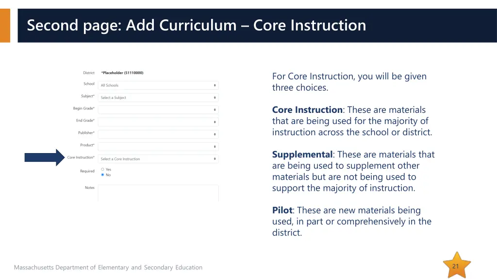 second page add curriculum core instruction