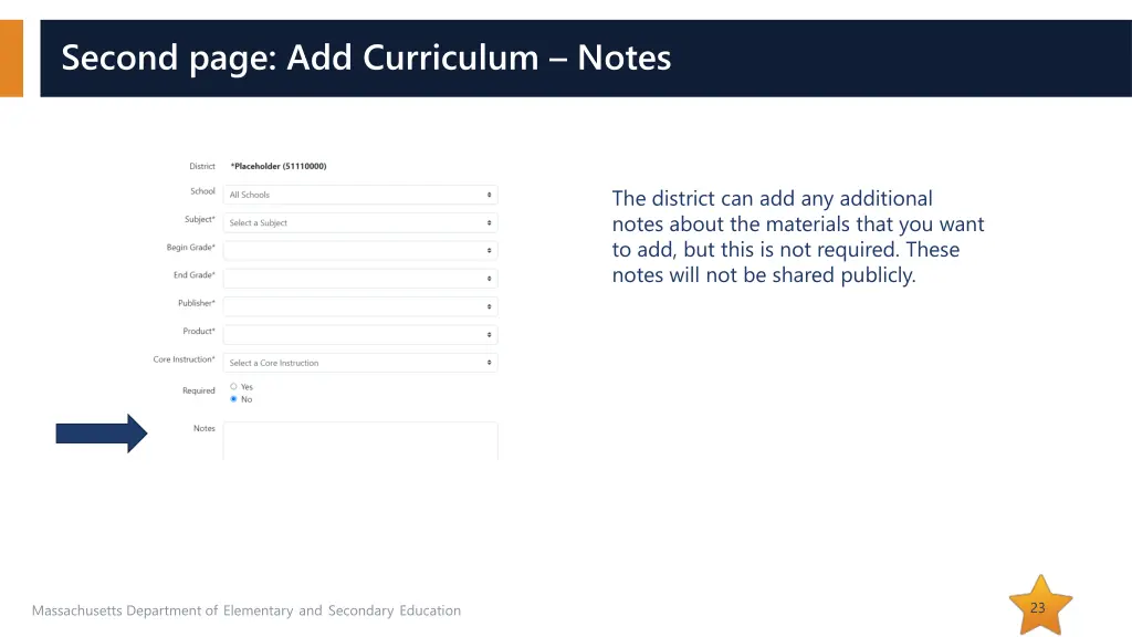 second page add curriculum notes