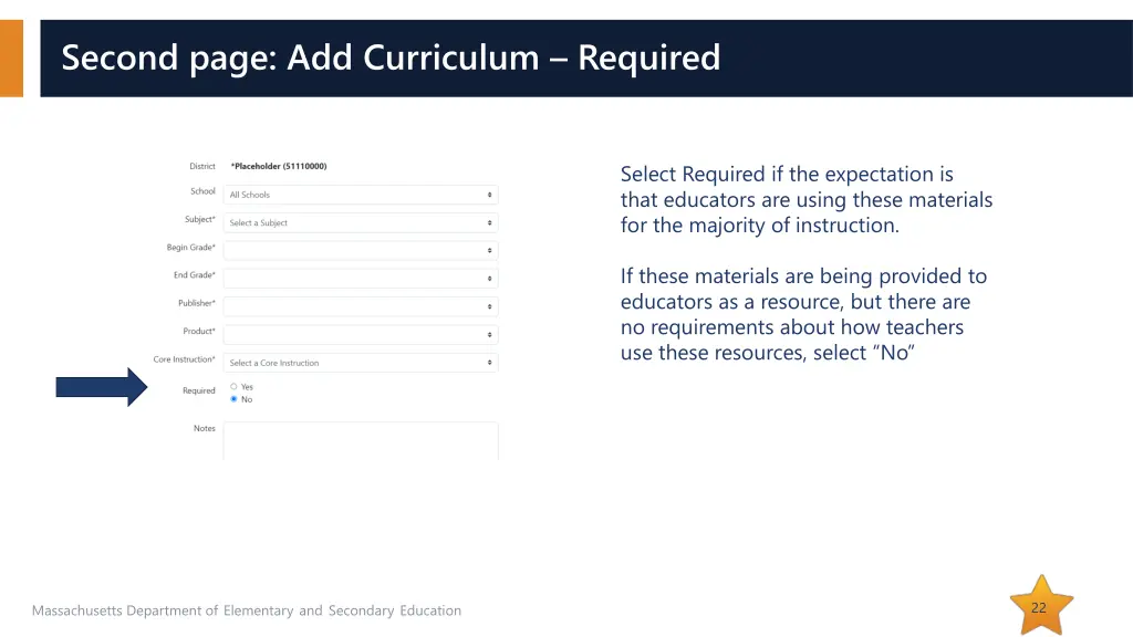 second page add curriculum required