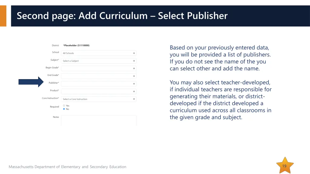 second page add curriculum select publisher