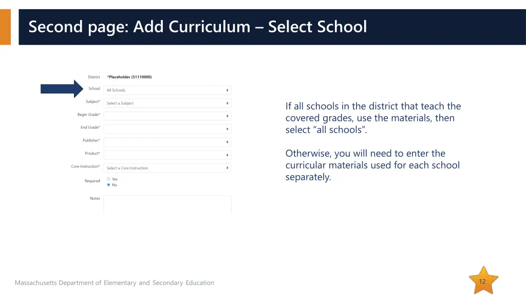 second page add curriculum select school