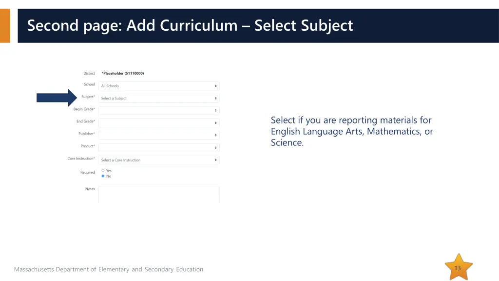 second page add curriculum select subject