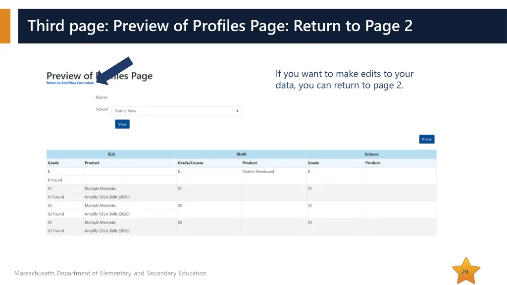 third page preview of profiles page return