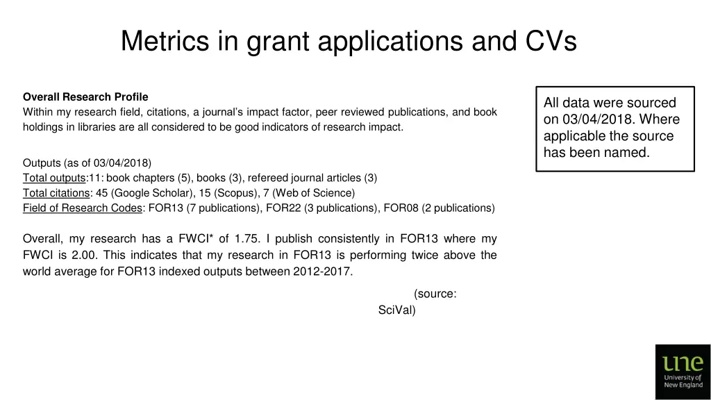 metrics in grant applications and cvs 1