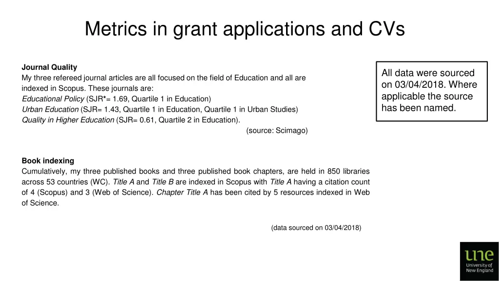 metrics in grant applications and cvs 2