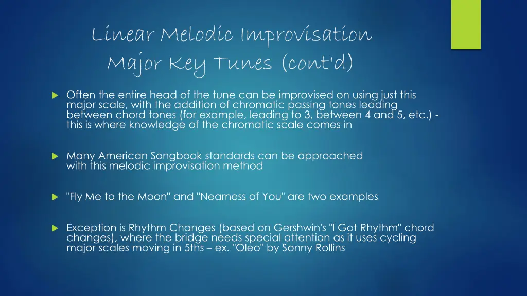 linear melodic improvisation major key tunes cont