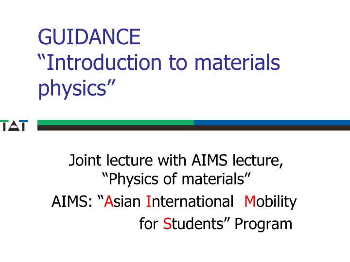 guidance introduction to materials physics