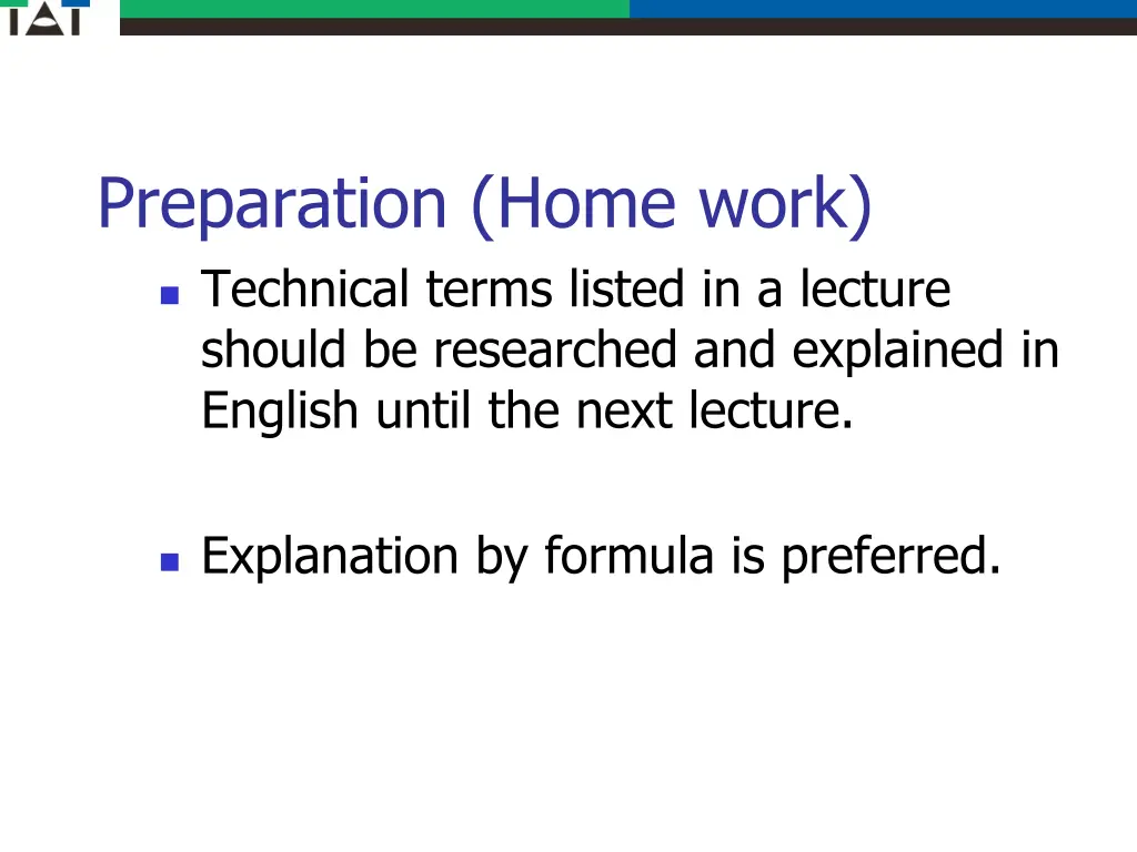 preparation home work technical terms listed