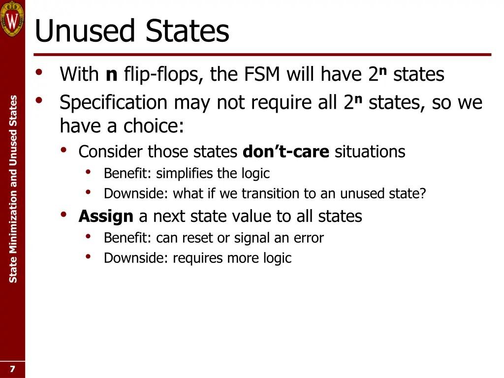 unused states with n flip flops the fsm will have